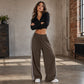 Women's  Chic Striped Drawstring Track Pants, Retro Straight-Leg Polyester Casual Pants for Gym Activewear, Drawstring Pants, Long Pants