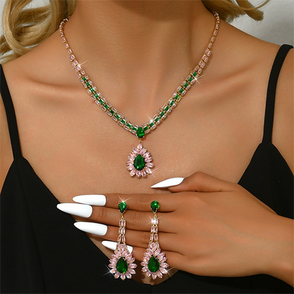 📢📢40% OFF !!⏰ 2026 Sale — Over 22,000 Sold! 💎 Zircon Jewelry Set – Pink & Green Necklace & Drop Earrings – Complete Your Party Look! ✨