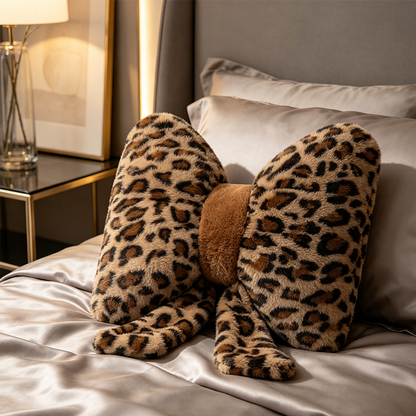 🎉 LIMITED TIME 50% OFF! 🐆 Leopard Print Bowknot Throw Pillow – Faux Rabbit Fur, Ergonomic Lumbar Support & High Rebound PP Cotton ✨