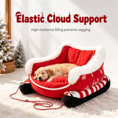 📢📢40% OFF !! ⏰Christmas Sleigh Pet Bed with Removable Cushion