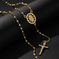 ✝️ Rosary Beaded Cross Necklace: Elegant Virgin Mary Design, Gold-Tone, 35cm Chain