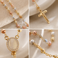 ✝️ Rosary Beaded Cross Necklace: Elegant Virgin Mary Design, Gold-Tone, 35cm Chain