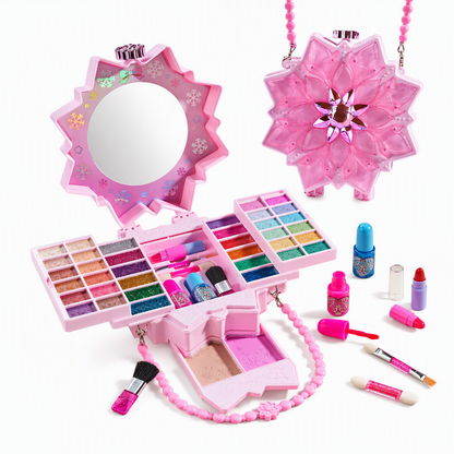 Washable Kids Princess Makeup Toy Set for Girls with Lipstick Eyeshadow Nail Polish and Makeup Case