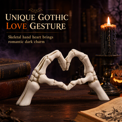 🎃New Arrival🔥Halloween Resin Skeleton Figurine with Heart Hand Gesture for Home Bedroom Desktop Decoration