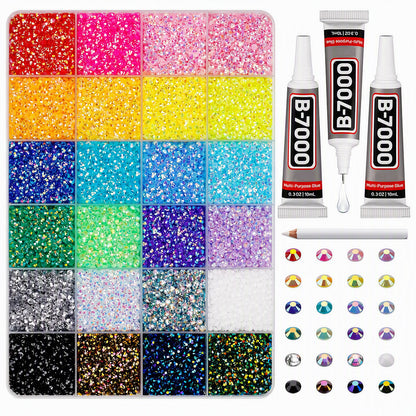 AB Color Jelly Flatback Resin Rhinestones Kit with Storage Organizer Box Glue and Tools for DIY Nail Art Clothes and Phone Case Decoration
