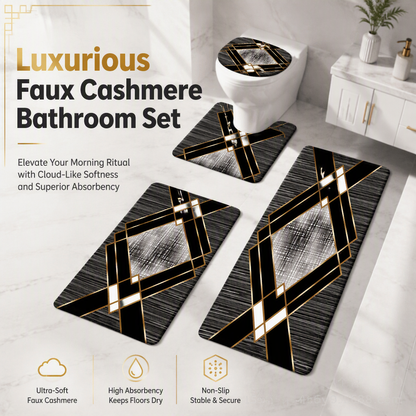 ⏳Time-Limited Special⏰4 Piece Faux Cashmere Absorbent Bathroom Rug Set with Rectangular Mat U Shaped Toilet Mat Toilet Lid Cover and Long Runner Rug 🧽