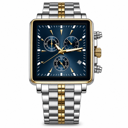 Men's Business Quartz Watch with Stainless Steel Band Waterproof Luminous Hands and Date Display