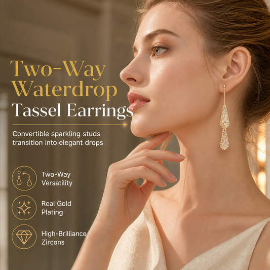 📢📢50% OFF !! ⏰Women's Dual Wear Zircon Water Drop Tassel Earrings✨Gold Plated Elegant Drop Earrings