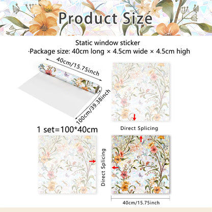 📢📢50% OFF !! ⏰ Rainbow Window Film Static Cling Decorative Glass Sticker with Colorful Flower Design for Home Window Decoration